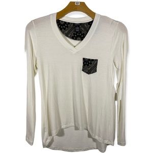 Rue21 Ladies' Drop Tail LS Tee with paisley details
